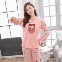 睡衣女春夏秋季学生休闲可爱薄款长袖套装卡通家居服 爱心小熊 L 推荐[95-110斤]