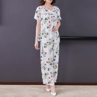睡衣女夏季妈妈棉绸睡衣套装中老年短袖家居服大码老人睡衣可外 A3 有口袋 M
