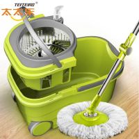 太太乐双驱动可分离旋转拖把桶免手洗干湿两用拖把懒人拖布桶 豪华可分离桶[加强杆2个头]