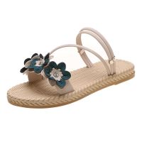 2021新款外出两穿拖鞋女夏时尚外穿花朵百搭两用凉鞋平底夏季凉拖 米白色 35