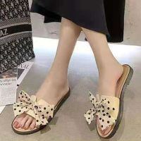 时尚拖鞋女夏季外出2021新款潮休闲百搭居家防滑凉拖鞋平底沙滩鞋 蝴蝶杏色 36-37码[适合35-36脚]