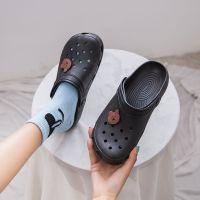 包头拖鞋女护士潮夏室外穿防滑沙滩鞋大头鞋洞洞鞋女士洞洞鞋凉鞋 熊熊洞洞鞋黑色 36-37码(适合平时35-36码)