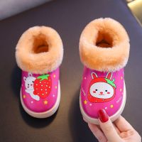 儿童棉鞋防水PU皮儿童冬季大中小宝宝棉靴雪地靴防滑可爱皮靴 玫红色 《兔子》 19码内长12.5cm