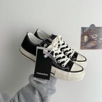 高帮帆布鞋男女1970s韩版街拍百搭学生秋季新款学院加绒复古棉鞋 黑色 低帮 35 收藏店铺优先发货