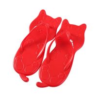 女生人字拖外穿时尚防滑ins夹趾拖鞋卡通人字拖学生 批发 红色 猫咪 40-41