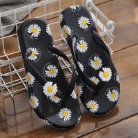人字拖鞋女士夏季可爱居家室内浴室洗澡家用防滑外穿卡通凉拖鞋 黑色-小雏菊 36 [偏小2码]