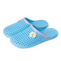 女防滑软胶防滑柔软平底外穿镂空花园洞洞鞋半包头女妈妈奶奶拖鞋 天蓝色 36