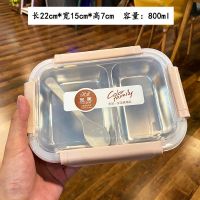 长方形卡通便当饭盒学生上班族带饭便携防烫注水加热快餐盒不锈钢 日式小清新饭盒/粉色800ml 单饭盒