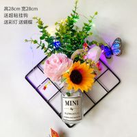 卧室墙上房间装饰品ins风创意仿真花墙面挂墙饰家里客厅墙壁挂件 *今日送:香袋1个*随机 网片+瓶+龟背叶+彩灯*
