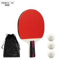 辉胜官方乒乓球拍双拍初学者儿童入门训练横拍直拍双面反胶 [玫红柄原木三星特价]横拍一支