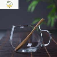 YICHENG加厚耐热玻璃杯子家用大号牛奶泡麦片早餐杯带勺带把水杯透明茶杯