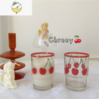 YICHENG韩国ins复古法式少女心可爱樱桃印花玻璃杯牛奶果汁杯早餐杯水杯