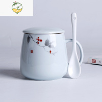 YICHENG可爱陶瓷杯子带盖勺马克杯麦片碗创意潮流水杯家用牛奶早餐青瓷杯