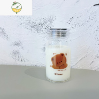 YICHENGins风网红可爱水杯子创意带盖玻璃杯便携小巧男女学生情侣牛奶瓶