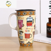 YICHENG创意马克杯水杯带盖喝水杯子大容量咖啡杯家用潮流情侣陶瓷杯茶杯