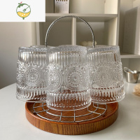 YICHENG复古太阳花水具托盘套装家用客厅玻璃喝水杯子家庭茶杯架待客用