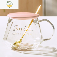 YICHENG高颜值水杯子女可爱耐热玻璃花茶杯家用ins风办公室喝水杯带盖勺