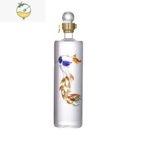 YICHENG定制酒瓶空瓶白酒瓶包装全套创意工艺加厚玻璃龙泡酒瓶密封罐家用 1斤内彩凤(小口) 高26cm*直径6.酒具