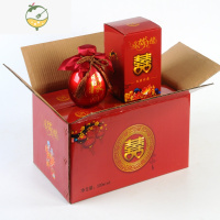 YICHENG婚庆喜字酒瓶结婚家用酒壶白酒瓶红色喜宴一斤装密封空酒瓶 红色原浆酒玻璃瓶6件套 赠布绳膜酒具