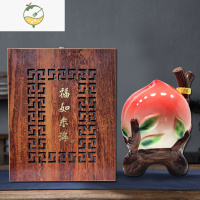 YICHENG景德镇2斤5斤装寿桃创意陶瓷酒瓶酒壶泡酒坛收藏密封装饰陶瓷酒罐 新款2斤桃子空瓶一个带木盒酒具