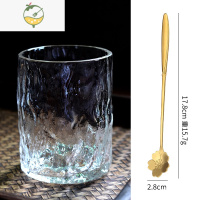 YICHENG日式手工玻璃杯加厚威士忌杯子ins风酒杯 水杯耐热挂耳咖啡杯家用 树皮纹玻璃杯[普通包装]+勺 樱花搅拌勺