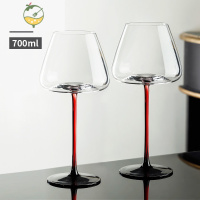 YICHENG黑领结红酒杯套装香槟杯高脚杯家用水晶玻璃高级感葡萄酒杯子一对 黑底红杆系列 700ml[两只装]