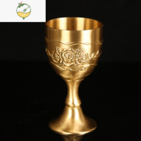 YICHENG黄铜酒杯子高脚杯家用欧式洋酒杯小号杯一两二两杯青铜白酒杯批发 黄铜玫瑰花款酒杯[大号100毫升]