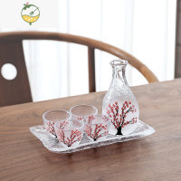 YICHENG手工日式樱花玻璃清酒杯一两白酒杯烈酒杯黄酒温酒器烫酒壶套装 樱花树[1壶4杯]+玻璃小盘