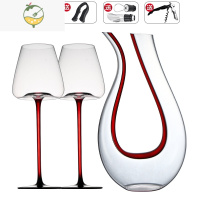 YICHENG黑领结水晶玻璃红酒杯子套装家用陀螺醒酒器奢华高脚葡萄酒杯 红杆550ml波尔多*2+U型红黑飘带醒酒器