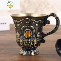 YICHENG复古青白酒杯一口杯高脚杯红酒杯浮雕刻花烈酒杯小酒盅50 城堡花纹 50毫升