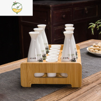 YICHENG日式陶瓷二两酒具套装仿古酒壶中式小酒盅家用白酒杯复古风黄酒器 竹影(6壶6杯)+酒架