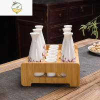 YICHENG日式陶瓷二两酒具套装仿古酒壶中式小酒盅家用白酒杯复古风黄酒器 桃花(6壶6杯)+酒架