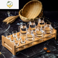 YICHENG新品水晶玻璃白酒杯家用一壶一杯高脚杯厚底一口烈酒杯套装 100ml带把汾酒+15ml子弹杯[配12孔杯架]