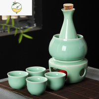 YICHENG温酒器复古烫煮酒壶黄清酒小酒杯家用加热暖酒器分酒器白酒盅仿古 烛台温酒器[梅子青]1壶4杯-送2蜡烛