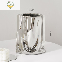 YICHENG北欧轻奢电镀银色褶皱花瓶陶瓷仿真蝴蝶兰套装插花瓶创意客厅摆件