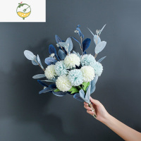 YICHENG地中海简美桌面陶瓷花瓶蓝白色仿真花艺尤加利桉树叶绣球套装摆件