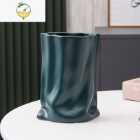 YICHENG北欧轻奢风莫兰迪皱褶花瓶摆件客厅电视柜玄关餐桌床头柜陶瓷花瓶