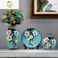 YICHENG欧式陶瓷花瓶三件套干花插花器客厅博古架玄关摆件酒柜家居装饰品