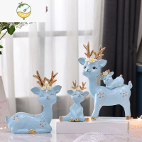 YICHENG陶瓷梅花鹿麋鹿一家三口四口结婚礼物隔断酒柜装饰品摆件家居摆设