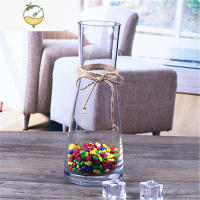 YICHENG欧式简约束腰玻璃花瓶创意透明插花玻璃餐桌客厅装饰花干花器摆件 1026+麻绳+彩石