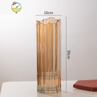 YICHENG简约竖棱玻璃花瓶创意彩色透明百合花器客厅大号水养插花花瓶摆件 10X30-琥珀 中等