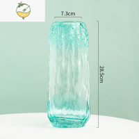 YICHENG西班牙风格手工湖蓝大花瓶透明玻璃客厅餐桌装饰插花水培玻璃花器 西班牙-浮雕蓝绿大号 中等