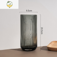 YICHENG北欧简约创意玻璃花瓶透明罗马柱式花器客厅餐桌插花花瓶装饰摆件 烟灰色小号 中等