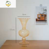YICHENG条纹透明玻璃花瓶ins北欧创意简约装饰摆件客厅插花水培植物花器 小号 喇叭口琥珀色