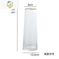 YICHENG 轻奢ins金边花瓶摆件客厅插花透明水培花器干花装饰艾莎 锥形高款透明中号