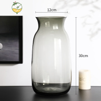 YICHENG北欧轻奢水培玻璃花瓶简约束口花器客厅餐桌鲜花插花瓶装饰品摆件 喇叭口(30高)烟灰