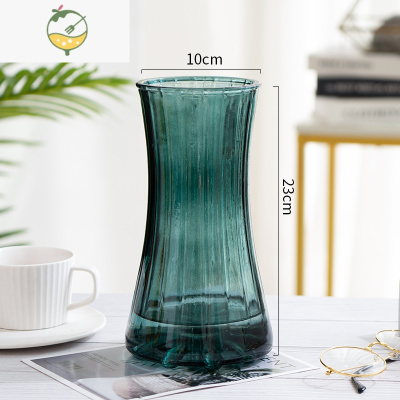 YICHENG北欧简约创意透明玻璃花瓶摆件家用客厅餐厅水培插花鲜花花器花艺 花底(墨绿) 大