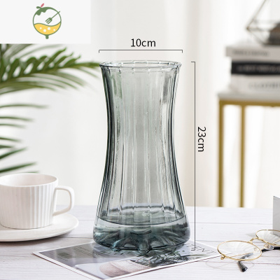 YICHENG北欧简约创意透明玻璃花瓶摆件家用客厅餐厅水培插花鲜花花器花艺 花底(烟灰) 大
