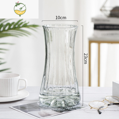 YICHENG北欧简约创意透明玻璃花瓶摆件家用客厅餐厅水培插花鲜花花器花艺 花底(透明) 大
