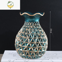 YICHENG欧式花瓶摆件客厅插花桌面电视柜干花花器奢华餐桌酒柜装饰品摆设 描金树脂花瓶 送金垫